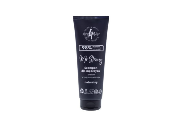 Naturalny szampon przeciw wypadaniu włosów, o zapachu paczuli i drzewa sandałowego, Mr Strong