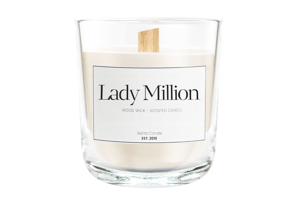 Świeca zapachowa, sojowa, z drewnianym knotem – Lady Million