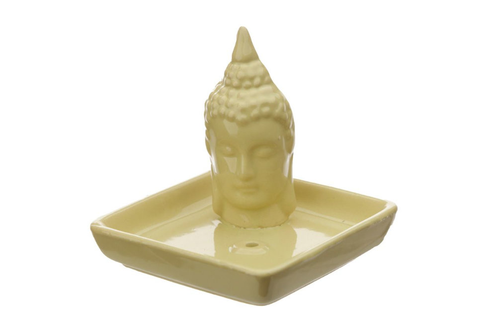 Ceramiczna podstawka na kadzidełka stożki i patyczki Tajski Budda – żółta