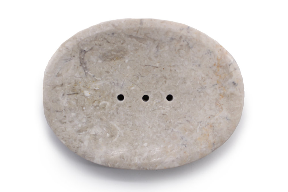 Owalna mydelniczka z kamienia - Kremowy Marmur